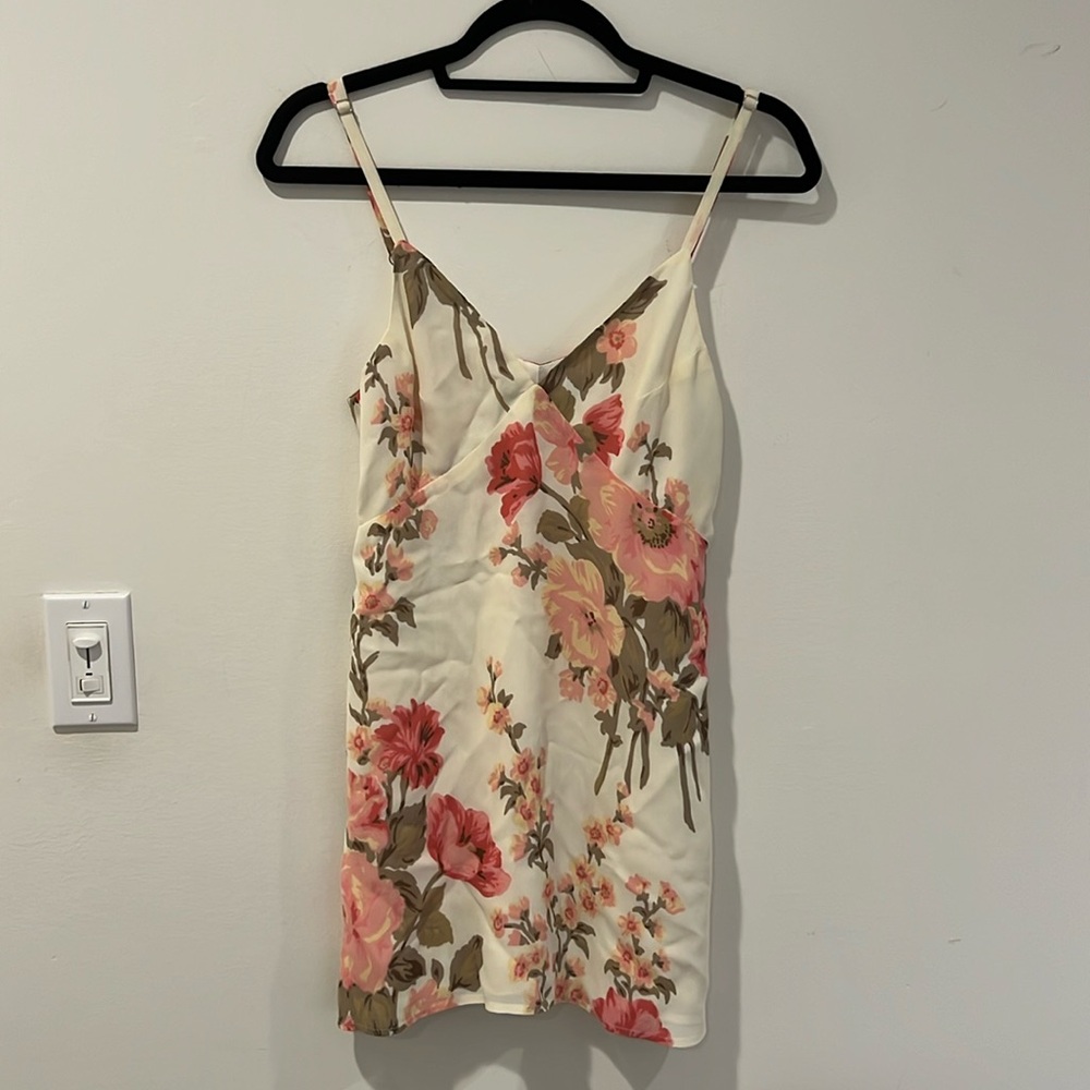 Adorable reformation pink floral cream mini dress